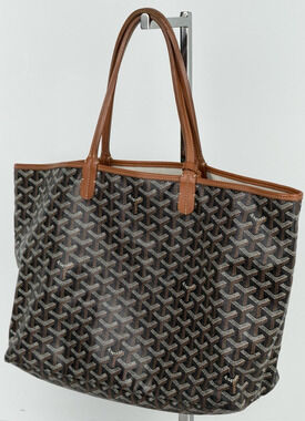 Goyard Saint Louis PM Tote Bag in Black & Tan Classic Chevron Coated Canvas D2